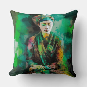 Woman in Green  Cushion