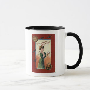 Woman in Green Dress Peeling Apple Mug