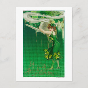 Woman in Green Holding a Pipe Scene Postcard