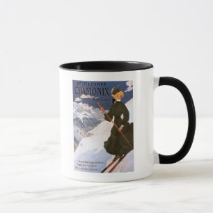 Woman in Green Skiing Poster Mug