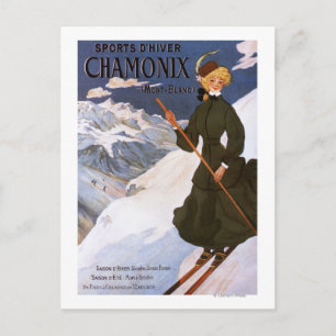 Woman in Green Skiing Poster Postcard