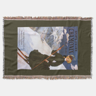Woman in Green Skiing Poster Throw Blanket