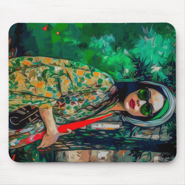 Woman in Green Sunglasses  Mouse Pad (Front)