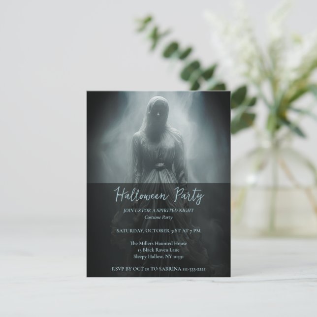 Woman in Grey Halloween Party Invitation (Standing Front)