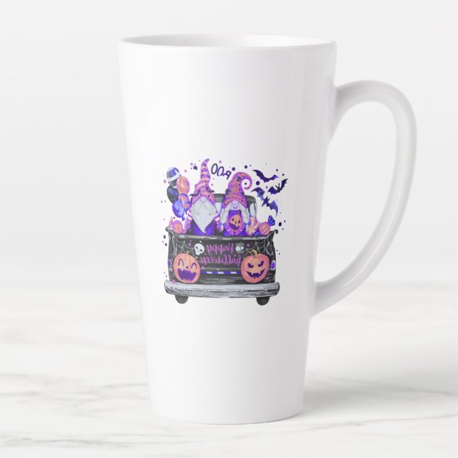 Woman in Halloween Gnomes Pickup Latte Mug (Right)