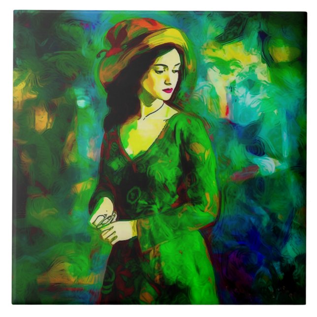 Woman in Hat Ceramic Tile (Front)