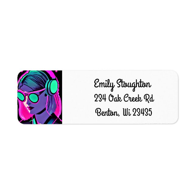 Woman in Headphones Artsy AI Art Return Address Label (Front)