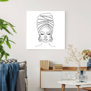 Woman in headwrap, line drawing poster