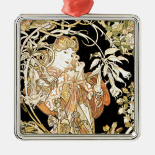 Woman in Jasmine Vines Metal Ornament