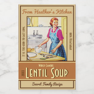Woman in Kitchen Cooking Vintage Custom Text Food Label