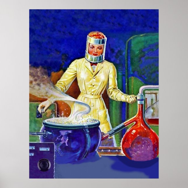 Woman in laboratory, vintage fantasy poster (Front)