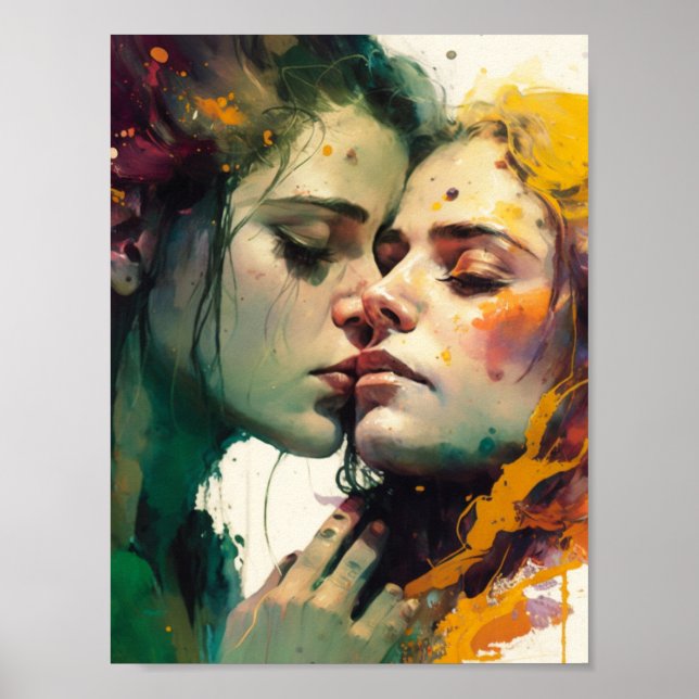 Woman in Love Colourful Mixed Media Painting Poster (Front)