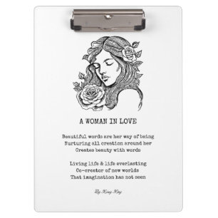 woman in love poem black and white roses wall art clipboard