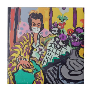 woman in Mask, art Ceramic Tile
