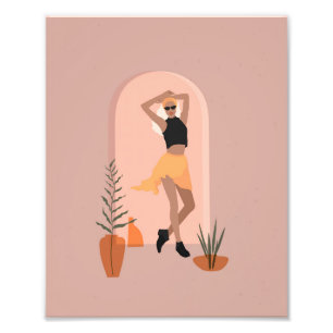 Woman in minimalist style skirt dancing photo print