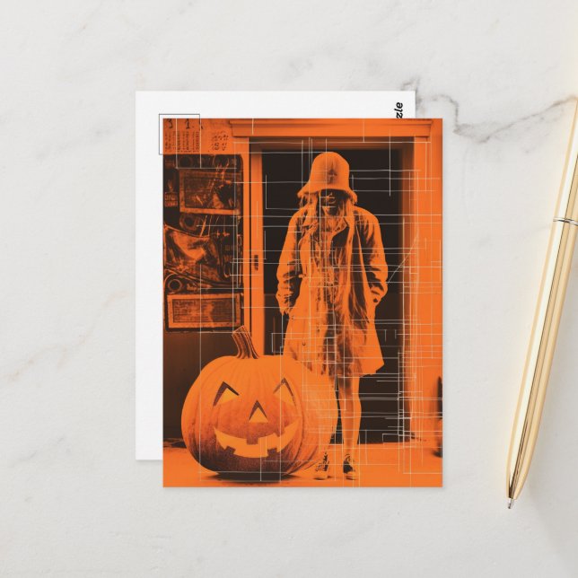 Woman in Orange Halloween Postcard (Front/Back In Situ)