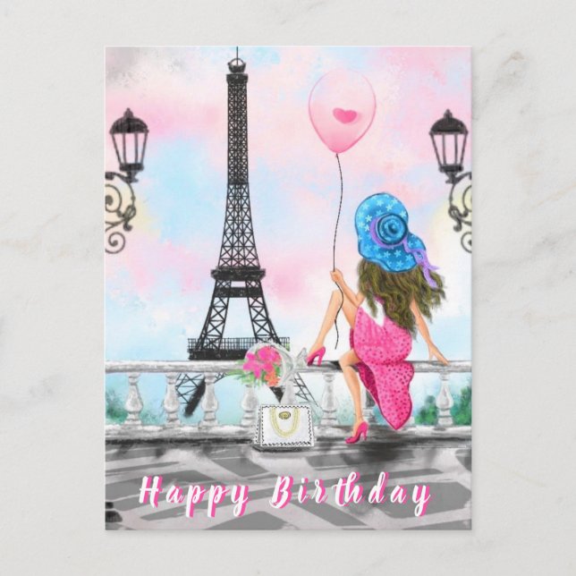 Woman in Paris Birthday Card (Front)