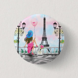 Woman In Paris Button with Eiffel Tower