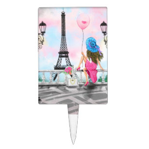 Woman In Paris Cake Topper - Eiffel Tower