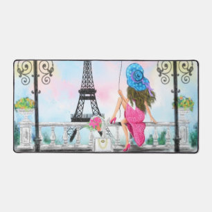 Woman in Paris Eiffel Tower Desk Mat