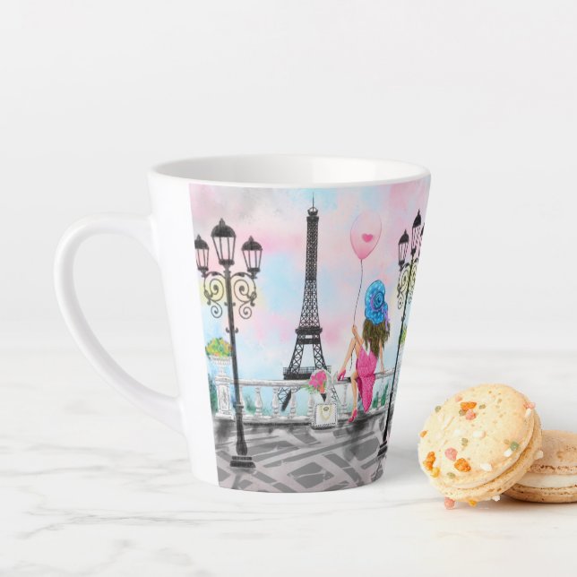 Woman In Paris Eiffel Tower Latte Mug (In Situ)