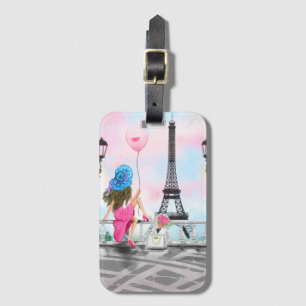 Woman in Paris Eiffel Tower Luggage Tag Gift