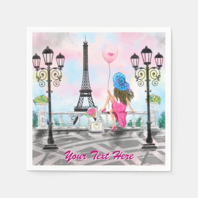 Woman In Paris Eiffel Tower Napkins Custom Text (Front)