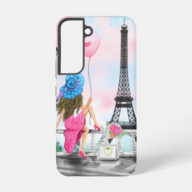 Woman In Paris Eiffel Tower Samsung Galaxy S22 Case (Back)
