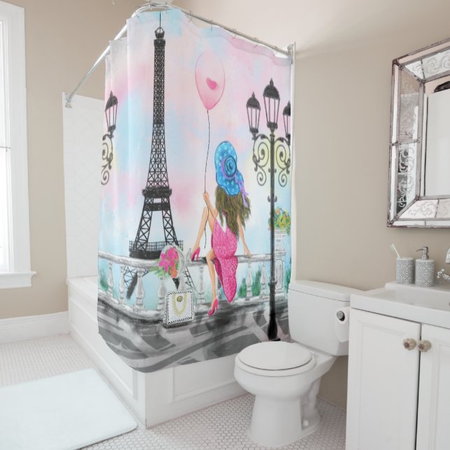 Woman In Paris Eiffel Tower Shower Curtain (In Situ)