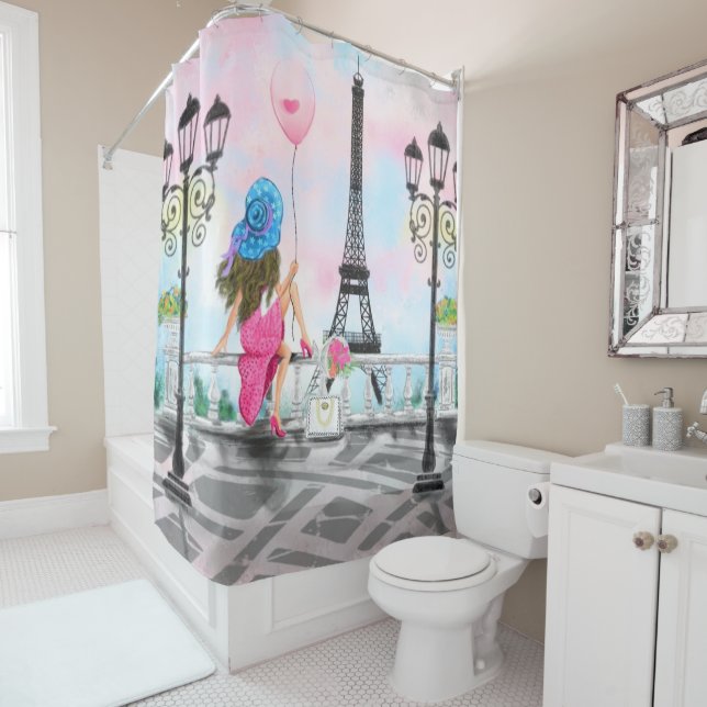 Woman in Paris Eiffel Tower Shower Curtain (In Situ)