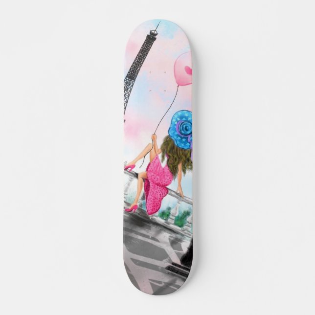 Woman In Paris Eiffel Tower Skateboard (Front)