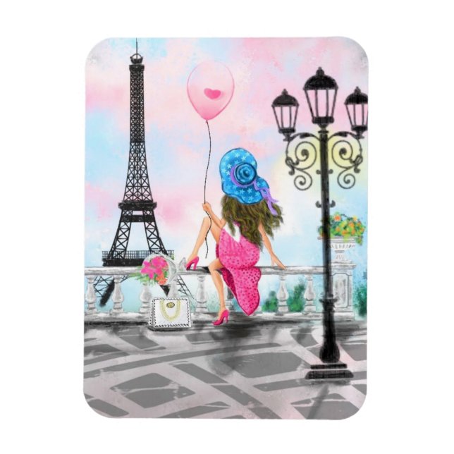 Woman In Paris Magnet Eiffel Tower (Vertical)