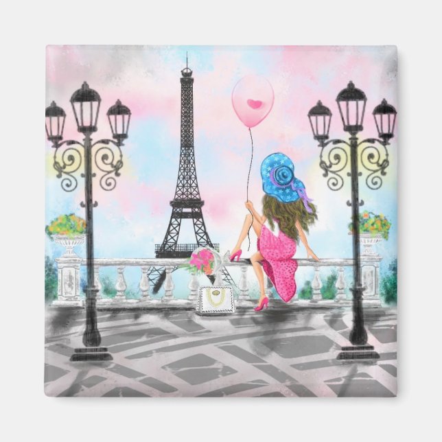 Woman In Paris Magnet Gift with Eiffel Tower (Front)