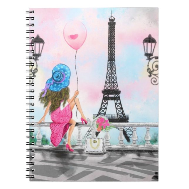 Woman In Paris Notebook with Eiffel Tower (Front)