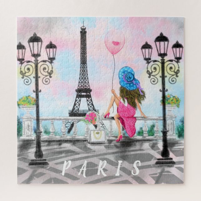 Woman In Paris Puzzle Gift with Eiffel Tower (Vertical)