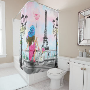 Woman In Paris Shower Curtain Eiffel Tower
