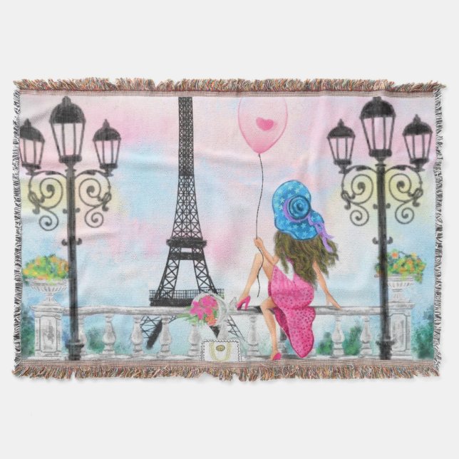 Woman In Paris Throw Blanket with Eiffel Tower (Front)
