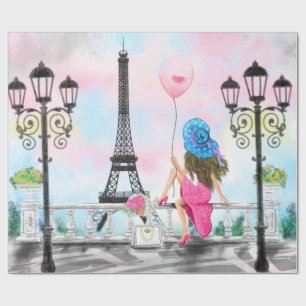 Woman In Paris Wrapping Paper with Eiffel Tower