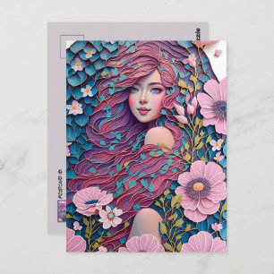 Woman in pastel flowers, Postcrossing Postcard