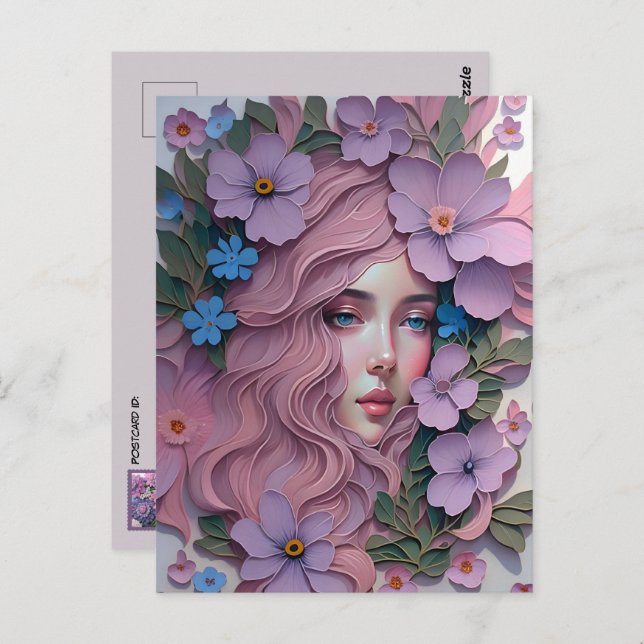 Woman in pastel flowers, Postcrossing Postcard (Front/Back)