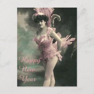 Woman in Pink Bird Costume New Year Holiday Postcard
