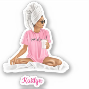 Woman in Pink Nightshirt Morning Coffee Custom