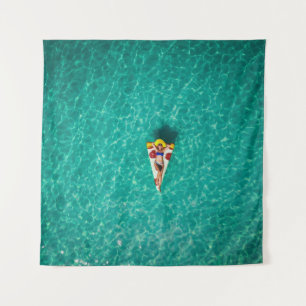 Woman in pizza float tapestry