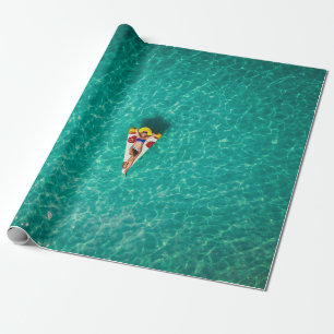 Woman in pizza float wrapping paper