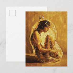 Woman in Plastic – Oil Painting Postcard