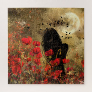 Woman In Poppy Field - Original Painting Art Jigsaw Puzzle