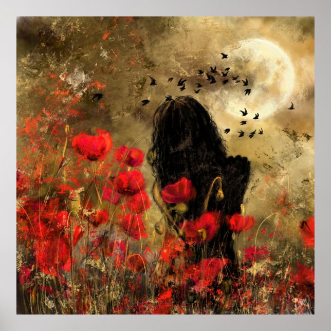Woman In Poppy Field Painting Art Poster (Front)