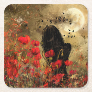 Woman In Poppy Field Paper Coaster