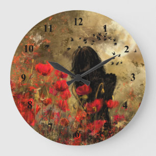 Woman In Poppy Field Wall Clock - Painting Art