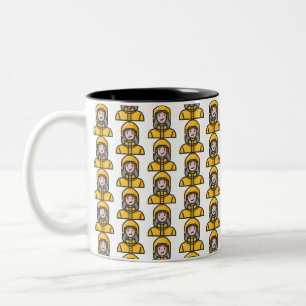 woman in raincoat Two-Tone coffee mug